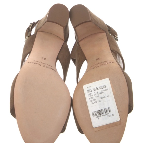 MANOLO Blahnik NWT Sandals Heels Khan 70 Beige Brown Neutral - Picture 6 of 13